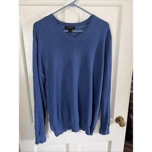 Banana Republic Mens Blue V-Neck Sweater XL Silk Linen Knit Preppy Quiet Luxury